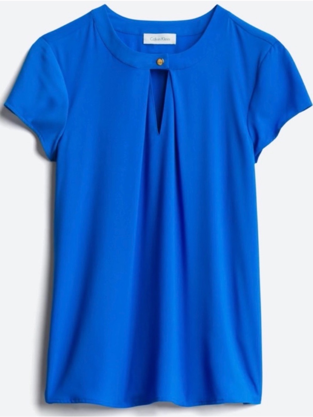Calvin Klein Women's Colbalt Dacian Blue Short Sleeve Keyhole Top L NWT